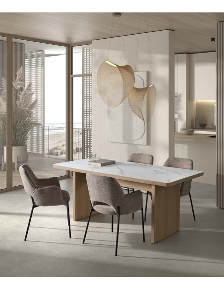 Mesa de comedor SHANELL 180 x 90 de cerámica y madera natural