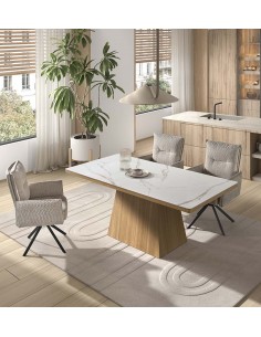 Mesa de jantar NELSHA 160 x 90 em cerâmica e madeira natural 2