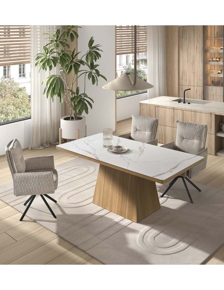 Mesa de comedor NELSHA 160 x 90 de cerámica y madera natural