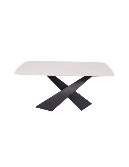 Mesa de porcelânico branco ARINIA 180 x 90 com pés de metal preto