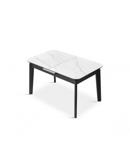 Mesa de comedor extensible ASTRA 130-160 cm en porcelánico y madera negra