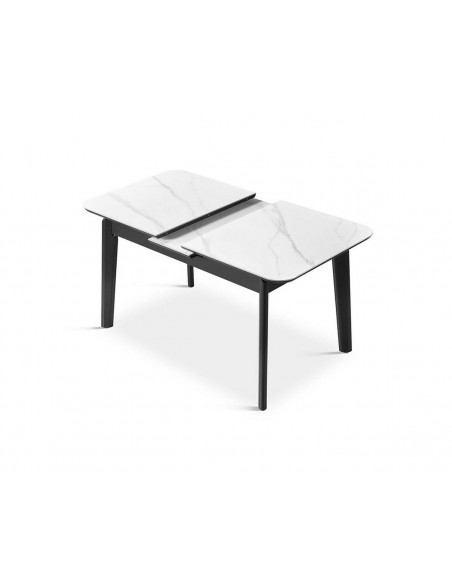 Mesa de comedor extensible ASTRA 130-160 cm en porcelánico y madera negra
