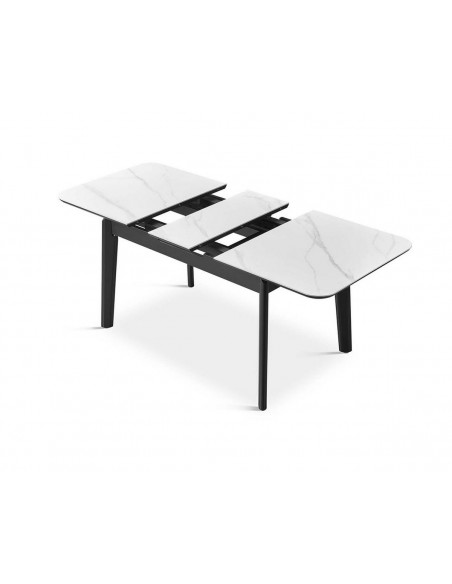 Mesa de comedor extensible ASTRA 130-160 cm en porcelánico y madera negra