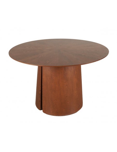 Mesa de jantar redonda Aurora 120 em folheado de carvalho cor nogueira