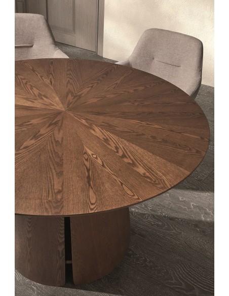 Mesa comedor redonda AURORA 120 en chapa de roble color nogal