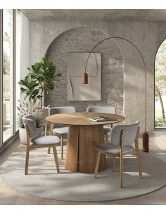 Mesa de jantar redonda Aurora 120 em folheado de carvalho 2