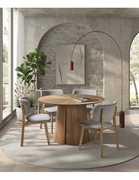 Mesa de comedor redonda AURORA 120 en chapa de roble