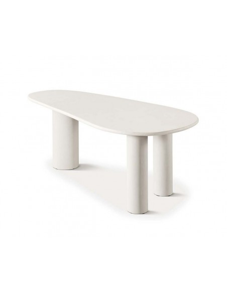 Mesa de jantar oval LUNNA 200x100 em acabamento cimento estilo minimalista