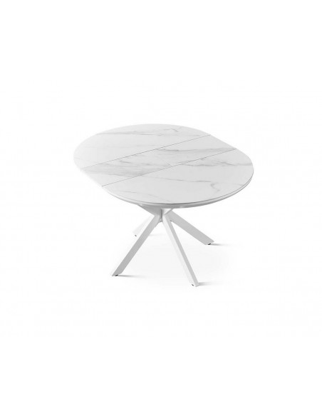 Mesa de jantar extensível redonda LUMINA 100-130 em porcelânico e metal branco