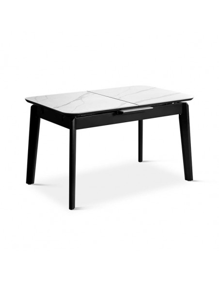Mesa de jantar extensível ASTRA 130-160 cm em porcelânico e madeira cor preta