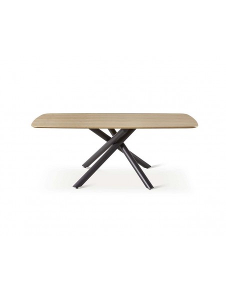 Mesa de jantar BOREAL 200x100 folheado natural e metal preto