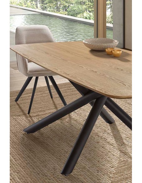 Mesa de comedor BOREAL 200x100 chapado natural y metal negro