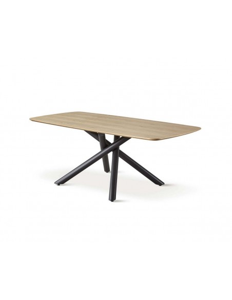 Mesa de jantar BOREAL 200x100 folheado natural e metal preto