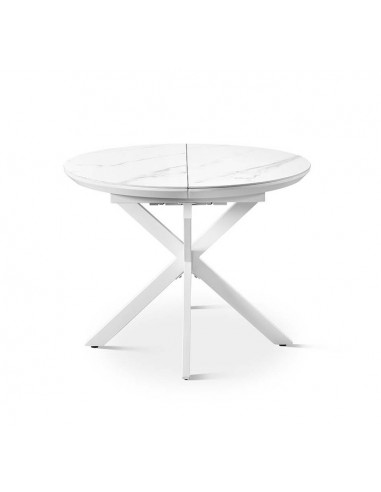 Mesa de jantar extensível redonda LUMINA 100-130 em porcelânico e metal branco