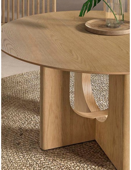 Mesa de jantar redonda GAIA de 120 em folheado de carvalho natural, estilo contemporâneo