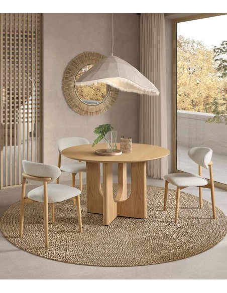 Mesa de jantar redonda GAIA de 120 em folheado de carvalho natural, estilo contemporâneo