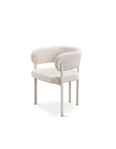 Silla de diseño de comedor DARA en tela gris y metal blanco
