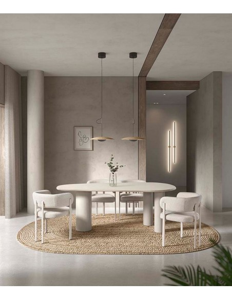 Cadeira de jantar DARA em tecido cinza e metal branco