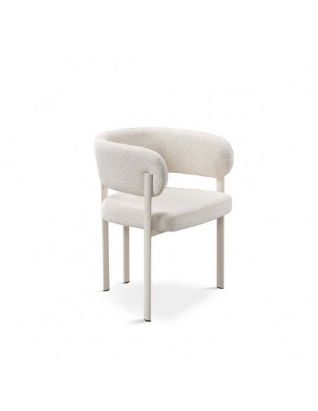 Silla de diseño de comedor DARA en tela gris y metal blanco