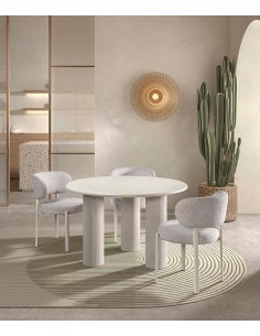 Silla de comedor moderna NUBA en tela gris y metal blanco 2