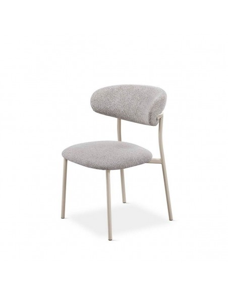Silla de comedor moderna ELIA en tela gris con patas metálicas gris perla