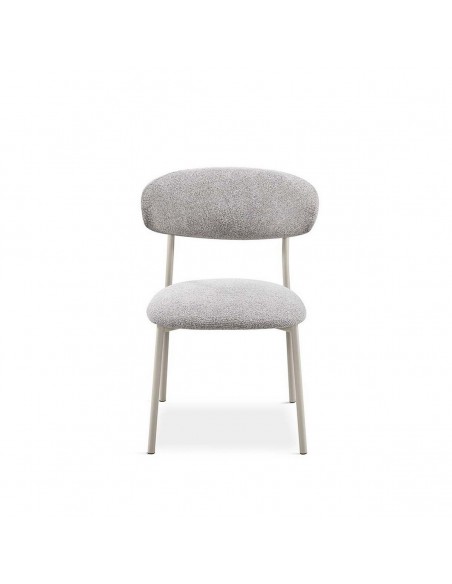 Silla de comedor moderna ELIA en tela gris con patas metálicas gris perla