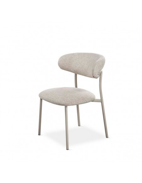 Silla de comedor moderna ELIA en tela beige con patas metálicas gris perla