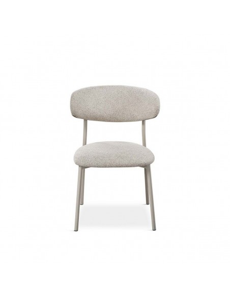 Silla de comedor moderna ELIA en tela beige con patas metálicas gris perla