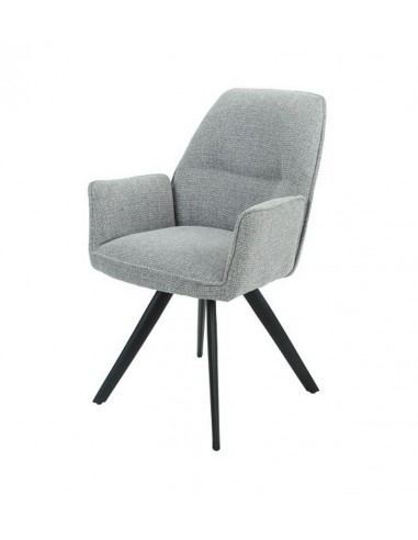 Silla de comedor tapizada AURALA en tela gris con patas metálicas negras