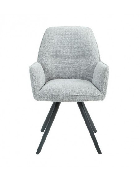 Silla de comedor tapizada AURALA en tela gris con patas metálicas negras