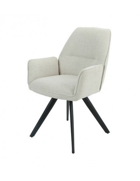 Silla de comedor tapizada AURALA en tela beige con patas metálicas negras
