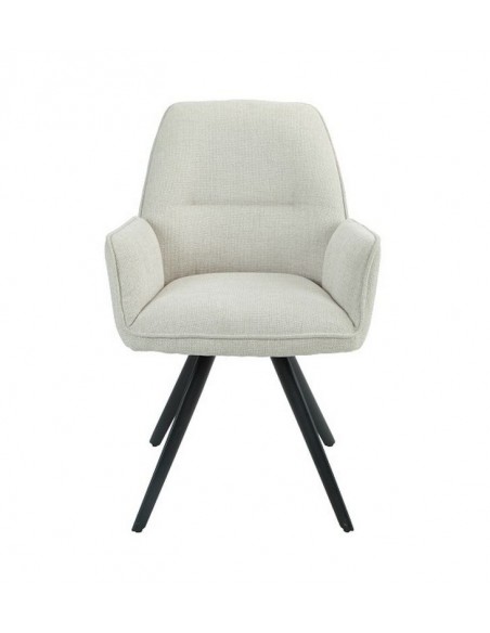 Silla de comedor tapizada AURALA en tela beige con patas metálicas negras