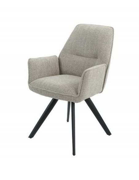 Silla de comedor tapizada AURALA en tela topo con patas metálicas negras