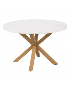 Mesa redonda Argo 100, MDF branco e aço com efeito madeira