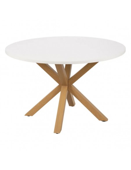 Mesa redonda Argo 100, MDF blanco y acero con efecto madera