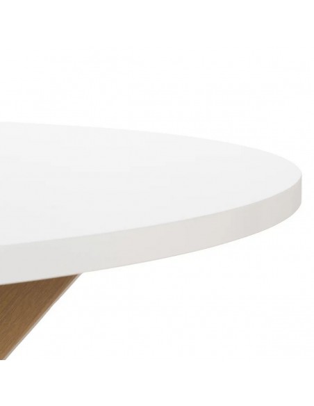 Mesa redonda Argo 100, MDF branco e aço com efeito madeira