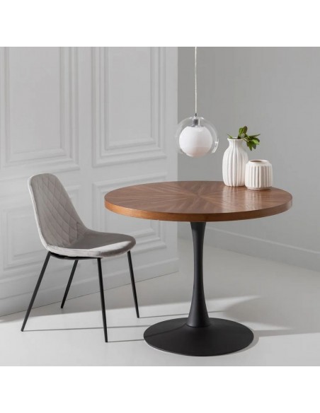 Mesa de Jantar de Design Oslo 100 em MDF acabamento nogueira e Aço preto,