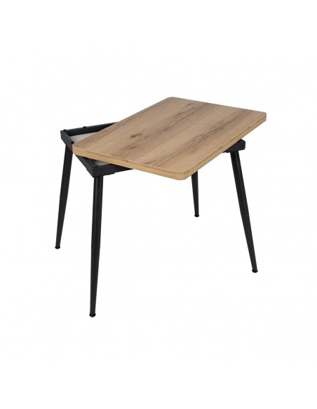 Mesa de cocina extensible PAX 90(120)x60(90), melamina natural y metal negro con apertura giratoria