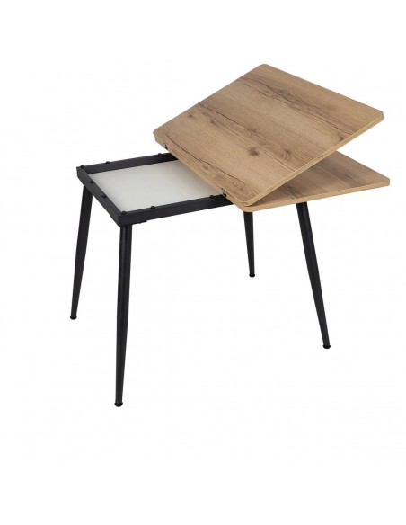 Mesa de cozinha extensível PAX 90(120)x60(90), melamina natural e metal preto com abertura giratória