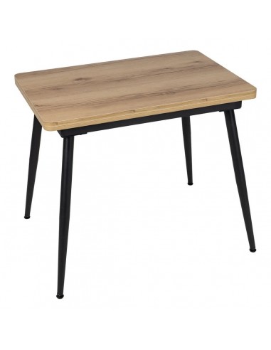 Mesa de cozinha extensível PAX 90(120)x60(90), melamina natural e metal preto com abertura giratória