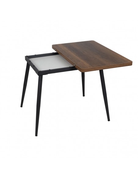 Mesa de cozinha extensível PAX 90(120)x60(90), melamina nogueira e metal preto com abertura giratória