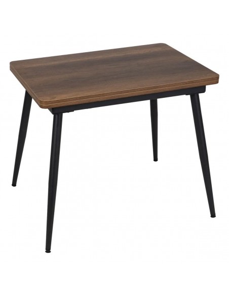 Mesa de cozinha extensível PAX 90(120)x60(90), melamina nogueira e metal preto com abertura giratória