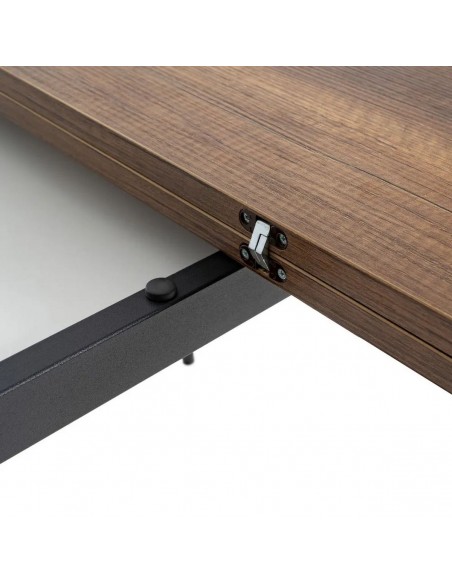 Mesa de cocina extensible PAX 90(120)x60(90), melamina nogal y metal negro con apertura giratoria