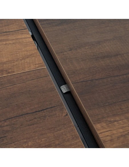 Mesa de cocina extensible PAXY 138(178)x85, melamina nogal y metal negro con apertura central