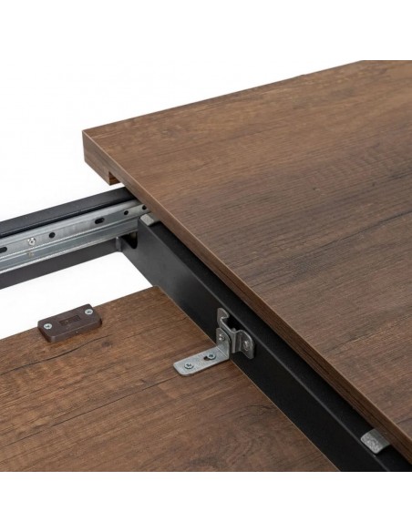 Mesa de cozinha extensível PAXY 138(178)x85, melamina nogueira e metal preto com abertura central