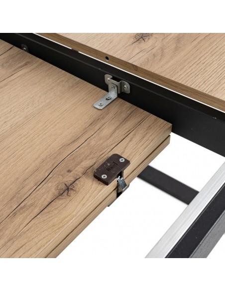 Mesa extensible BRONX 170(230)x90, melamina nogal y metal negro con apertura central