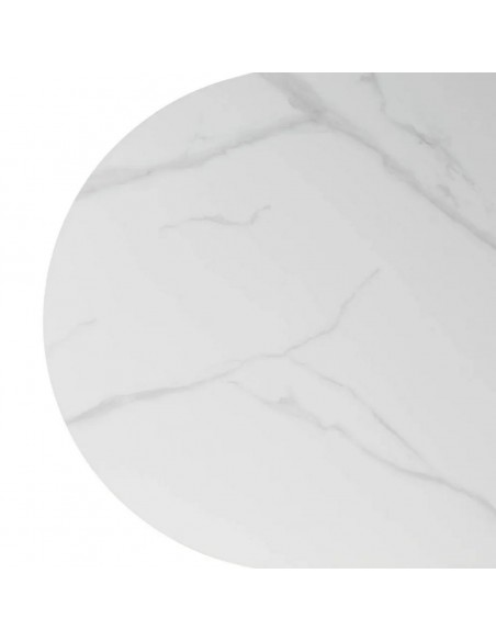 Mesa de jantar Verona 180x90 com tampo em porcelânico efeito mármore branco e base natural