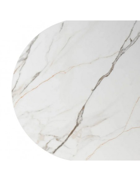 Mesa de jantar Verona 180x90 com tampo em porcelanato efeito mármore branco e base cor nogueira