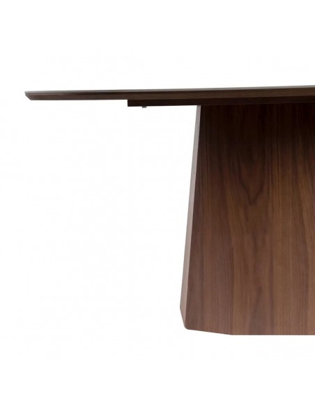 Mesa de jantar SIANA 180x90 com tampo em porcelânico efeito mármore branco e base cor nogueira