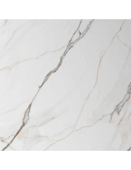 Mesa de jantar SIANA 180x90 com tampo em porcelânico efeito mármore branco e base cor nogueira